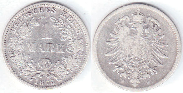 1875 F Germany silver 1 Mark A000672